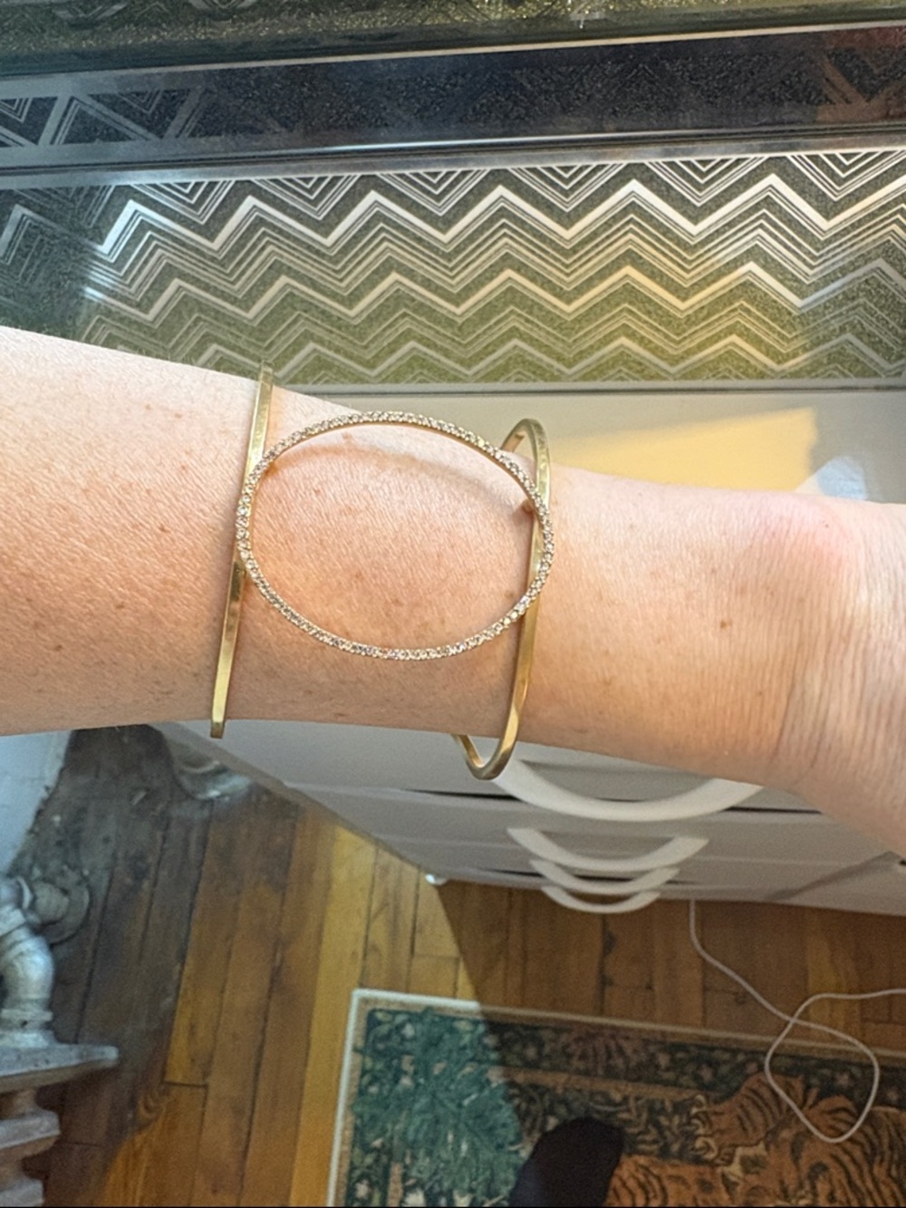 Gold Rhinestone Circle Open Cuff Bracelet